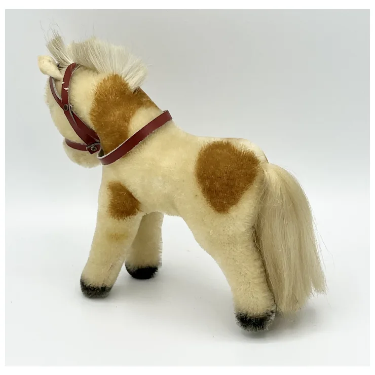 1952 Steiff Pony With Red Halter / Reins - 17 Cm - Mohair - Vintage White And Brown Mohair Pinto Horse 13 1952 Steiff Pony With Red Halter / Reins - 17 Cm - Mohair - Vintage White And Brown Mohair Pinto Horse - Image 13