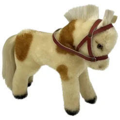 Steiff 36 1952 Steiff Pony With Red Halter / Reins - 17 Cm - Mohair - Vintage White And Brown Mohair Pinto Horse