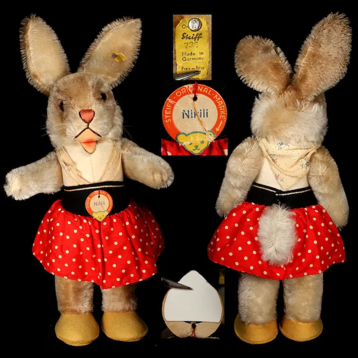 Rare Rare Rare BIG Sister Steiff Dressed Nikili Hase Rabbit Bunny Doll All ID 1958 Only! 2 Rare Rare Rare BIG Sister Steiff Dressed Nikili Hase Rabbit Bunny Doll All ID 1958 Only! - Image 2