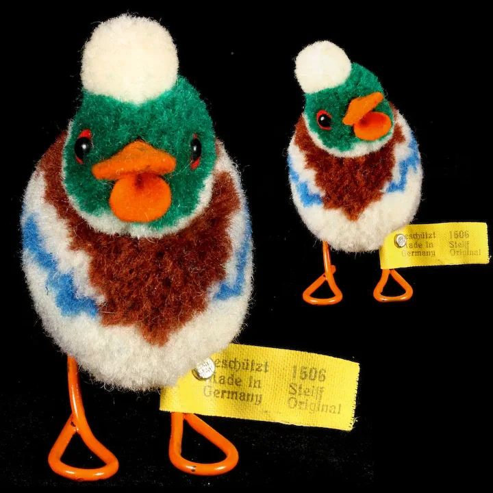 Early 1950s Colorful Steiff Wool Miniature PomPom Drake Duck Bird All ID 2 Early 1950s Colorful Steiff Wool Miniature PomPom Drake Duck Bird All ID - Image 2