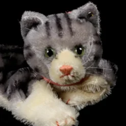 Gorgeous Steiff Tabby Cat Kitten Puppet Deep Gray And Black Continuous Stripe Design ID