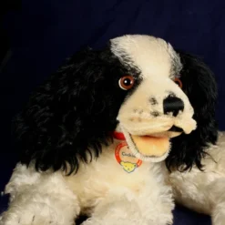Rare Large Steiff Black And White Reclining Cockie Cocker Spaniel Puppy Dog Happy Open Mouth ID