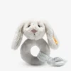 Steiff Soft Cuddly Friends Hoppie Rabbit Woven Toy Rattle 14cm