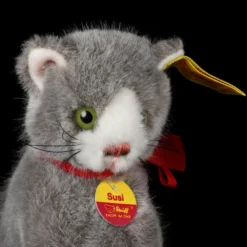 Steiff Fuzzy Gray Seated Cat Kitten Susi All ID Plus Care Booklet One Size Only Near Mint