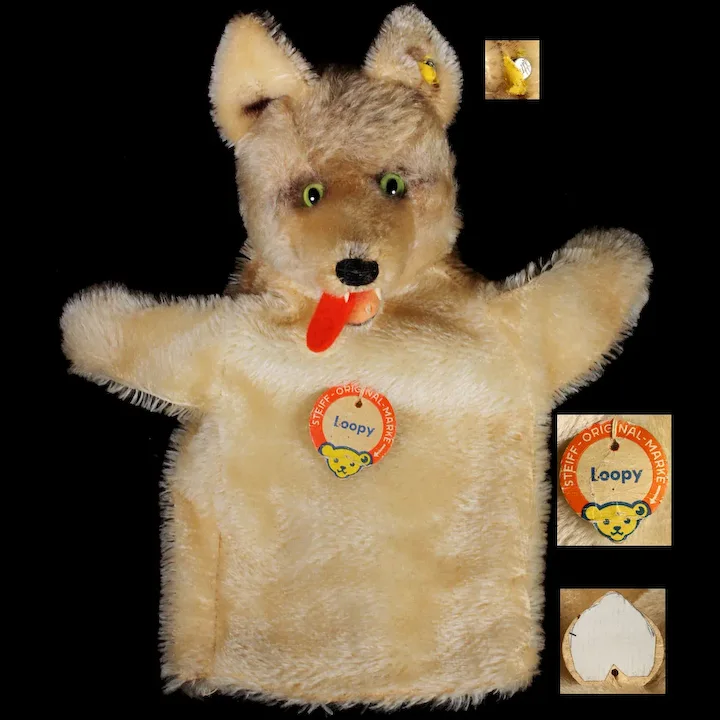 Rare Steiff Loopy Wolf Hand Puppet With Scary Fangs 2+ IDs 2 Rare Steiff Loopy Wolf Hand Puppet With Scary Fangs 2+ IDs - Image 2