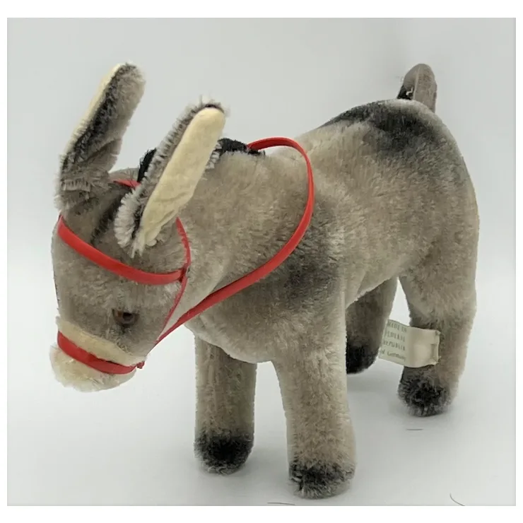 Vintage 1949 Hermann Teddy Original Donkey With Red Bridle And Reins - ID - Mohair 2 Vintage 1949 Hermann Teddy Original Donkey With Red Bridle And Reins - ID - Mohair - Image 2