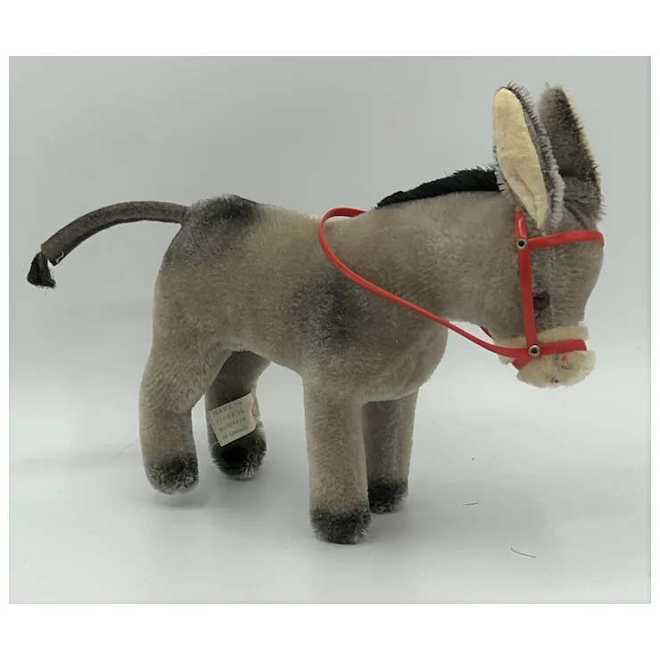 Vintage 1949 Hermann Teddy Original Donkey With Red Bridle And Reins - ID - Mohair 3 Vintage 1949 Hermann Teddy Original Donkey With Red Bridle And Reins - ID - Mohair - Image 3