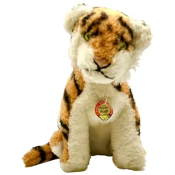 Vintage 1971 Steiff Ponx Sitting Tiger With ID - Chest Tag - Draylon - Very Cute